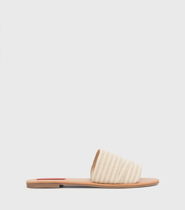 London Rebel Olivia Natural Fabric Flat Sandal