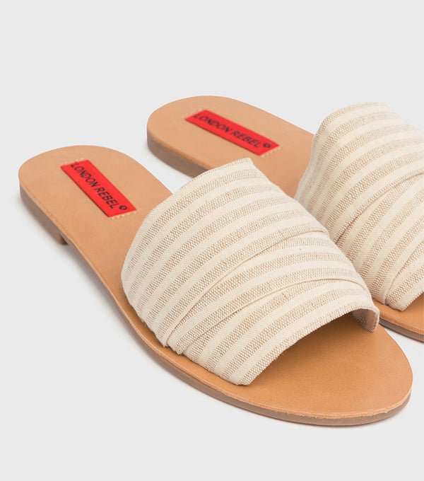 London Rebel Olivia Natural Fabric Flat Sandal