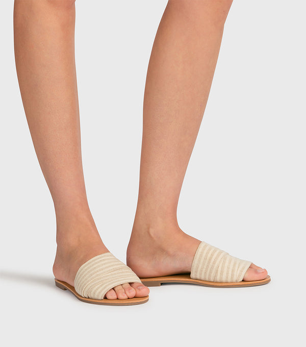 london rebel Olivia Natural Fabric Flat Sandal