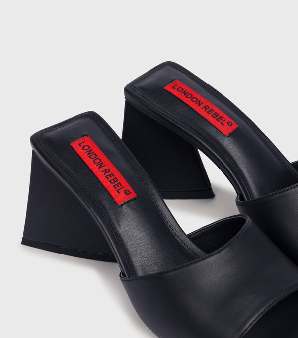 London Rebel Paige Black Block Heeled Sandals