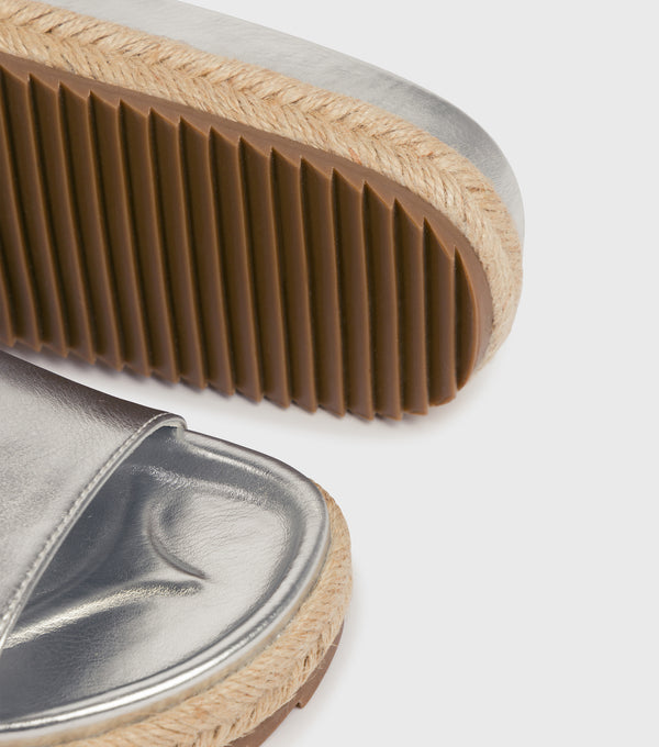 London Rebel Penny Silver Flat Espadrille Sandals