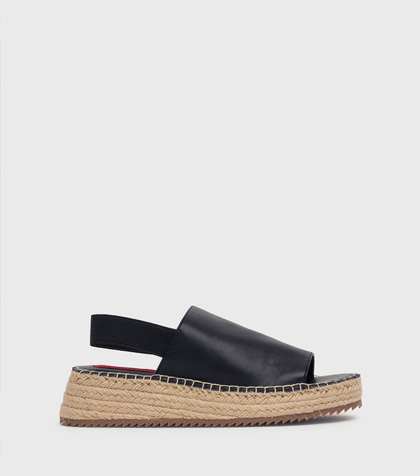 London Rebel Piper Black Espadrille Wedge Sandal