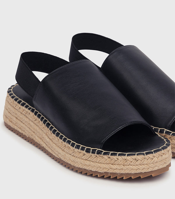 London Rebel Piper Black Espadrille Wedge Sandal