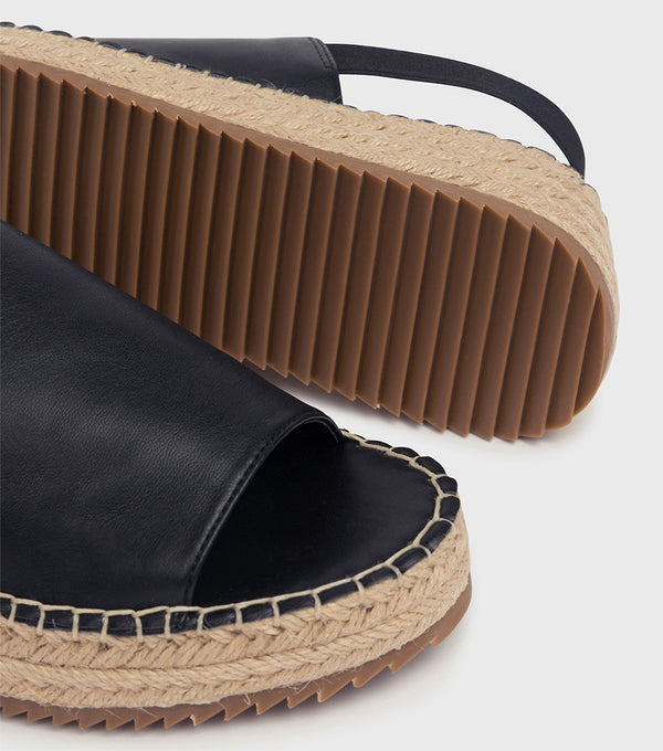 London Rebel Piper Black Espadrille Wedge Sandal