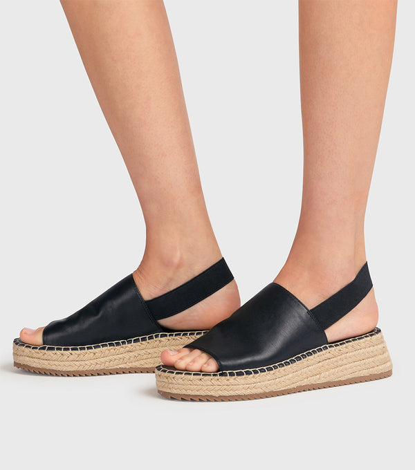 london rebel Piper Black Espadrille Wedge Sandal