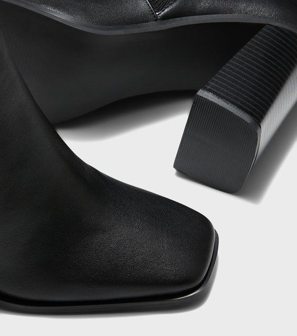 London Rebel Rachel Black Block Heel Sock Boots