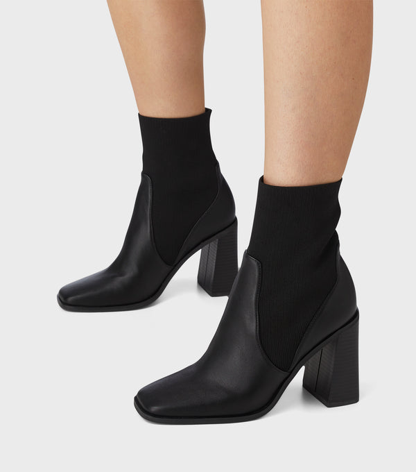 london rebel Rachel Black Block Heel Sock Boots