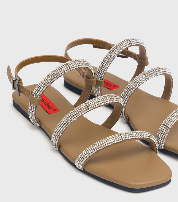 London Rebel Reese Olive Sparkle Sandals