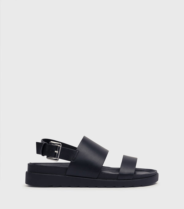 London Rebel Sofia Black PU Chunky Strap Sandals