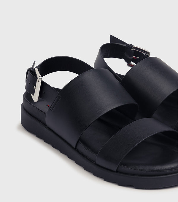 London Rebel Sofia Black PU Chunky Strap Sandals