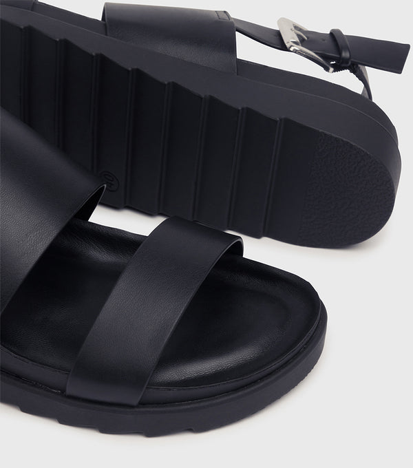 London Rebel Sofia Black PU Chunky Strap Sandals