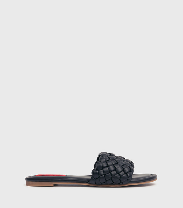London Rebel Sutton Black Woven Flat Sandals