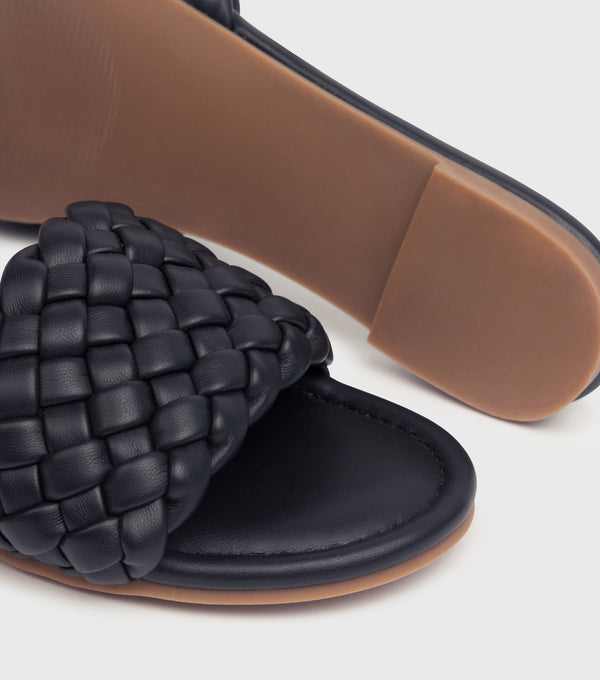 London Rebel Sutton Black Woven Flat Sandals