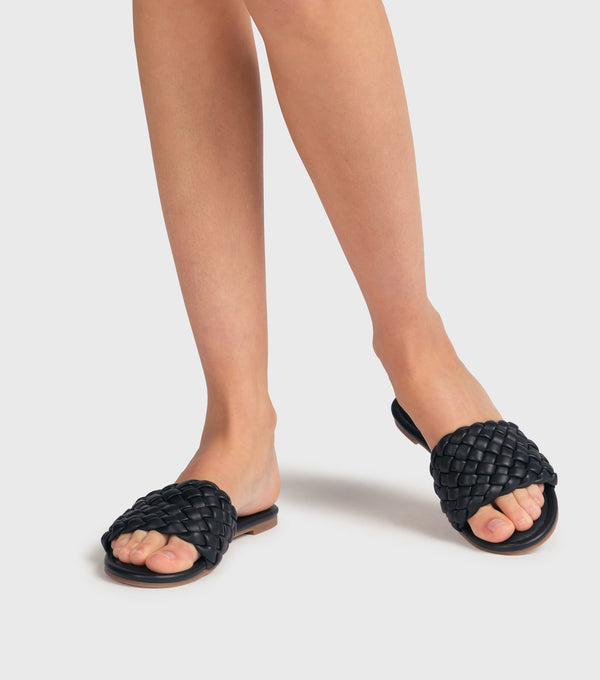 london rebel Sutton Black Woven Flat Sandals