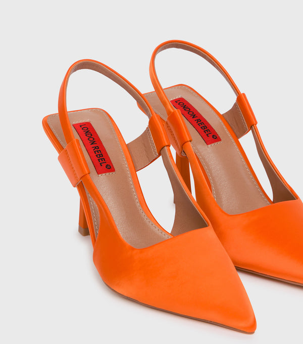 London Rebel Maisie Orange Pointed Toe Stiletto Heeled Shoes