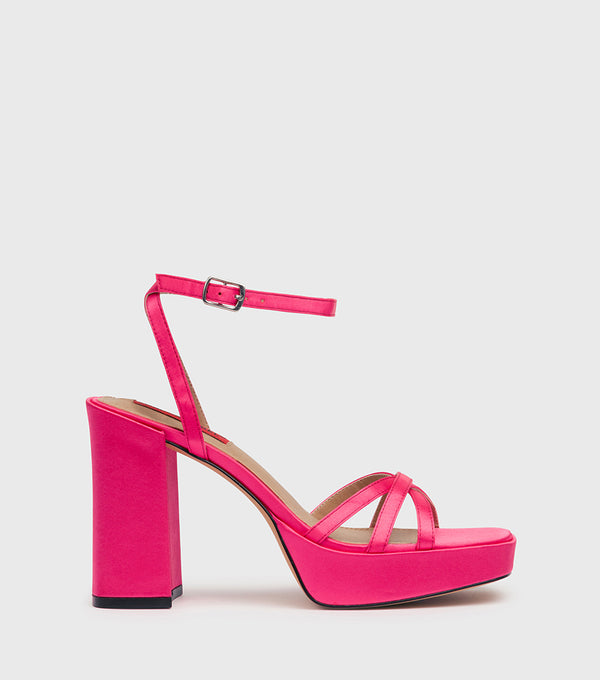 London Rebel Maria Pink Satin Chunky Platform Heel Sandal