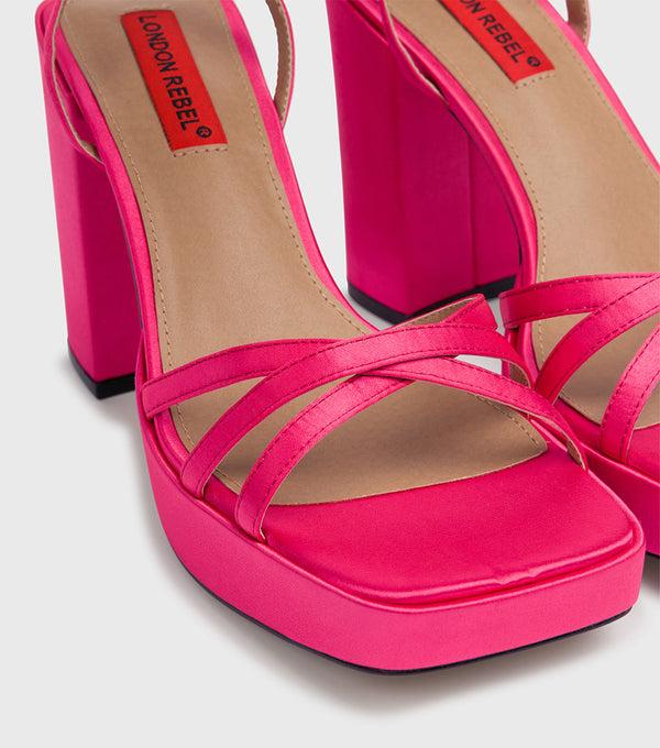 London Rebel Maria Pink Satin Chunky Platform Heel Sandal