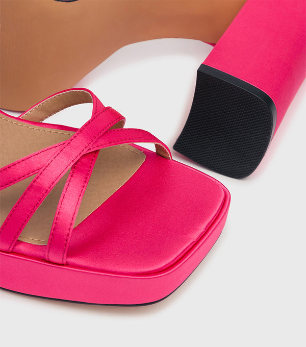 London Rebel Maria Pink Satin Chunky Platform Heel Sandal