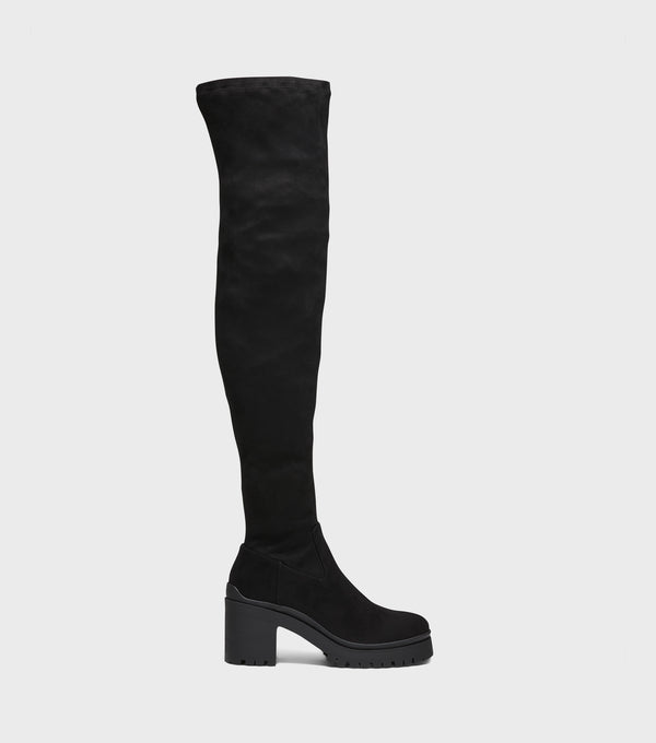 London Rebel Nancy Black Over The Knee Heeled Boots