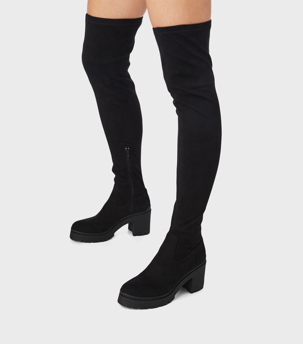 london rebel Nancy Black Over The Knee Heeled Boots