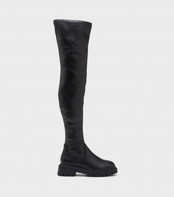 London Rebel Polly Black Over The Knee Stretch Sock Boots