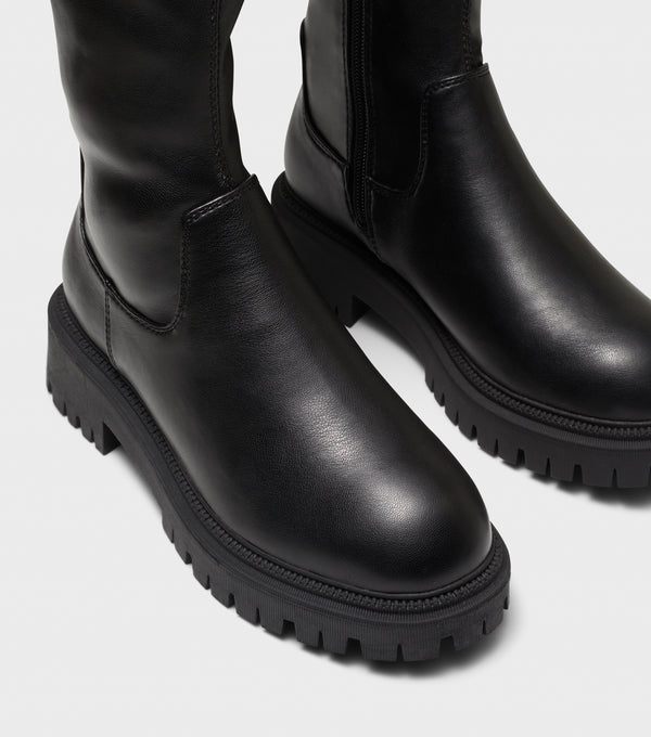 London Rebel Polly Black Over The Knee Stretch Sock Boots