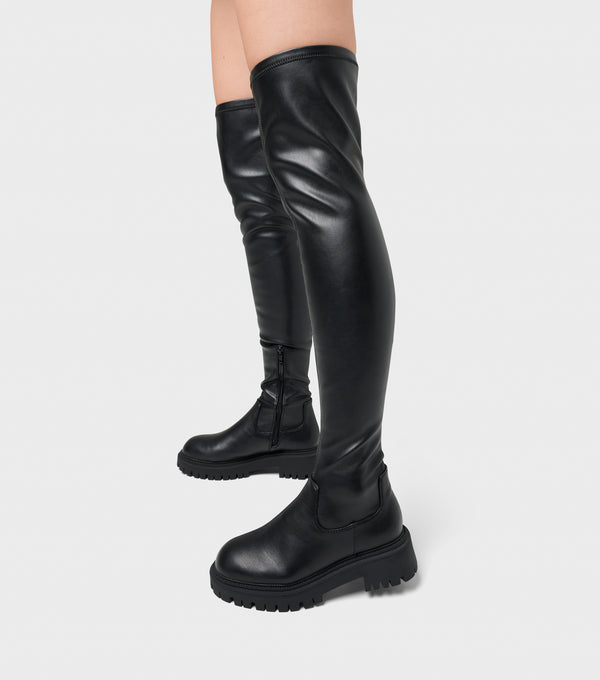 london rebel Polly Black Over The Knee Stretch Sock Boots