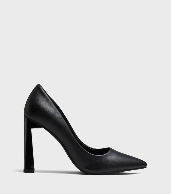 London Rebel Rochelle Black Pointed Toe Court Shoes