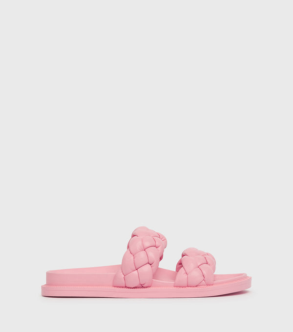 London Rebel Ruby Pink Plaited Double Strap Sliders