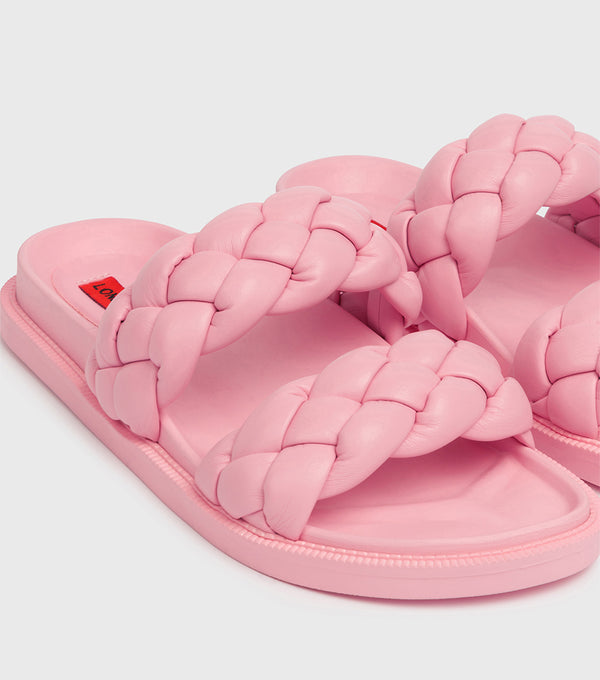 London Rebel Ruby Pink Plaited Double Strap Sliders
