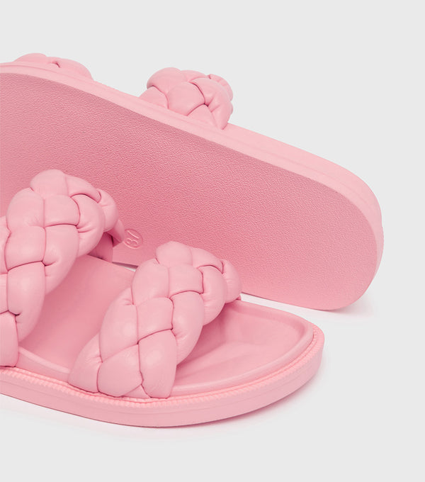 London Rebel Ruby Pink Plaited Double Strap Sliders