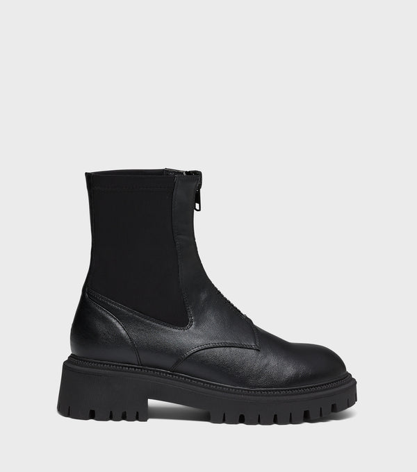 London Rebel Sadie Black Ankle Boots With Front Zip