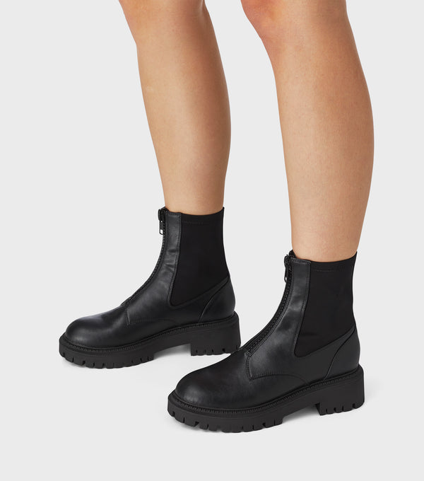 london rebel Sadie Black Ankle Boots With Front Zip
