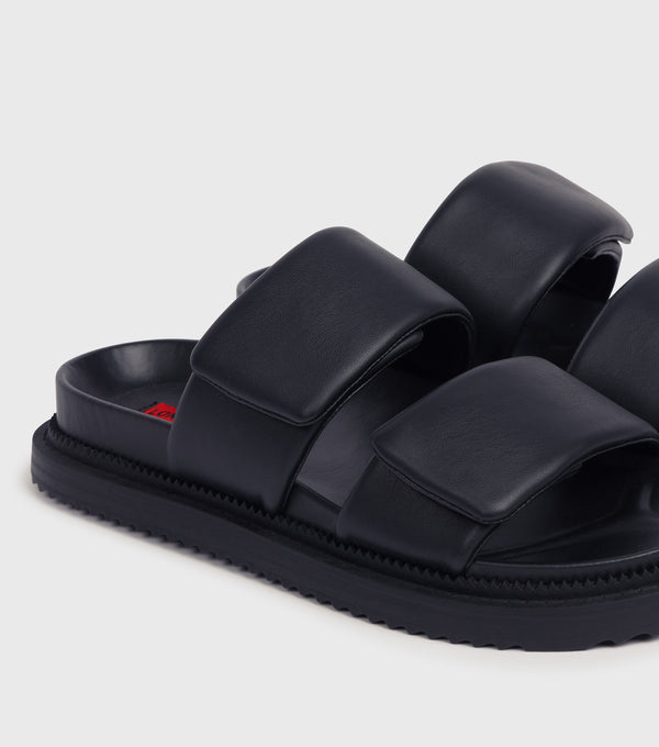 London Rebel Samantha Black Chunky Strap Flat Sandals