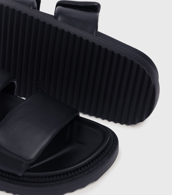 London Rebel Samantha Black Chunky Strap Flat Sandals