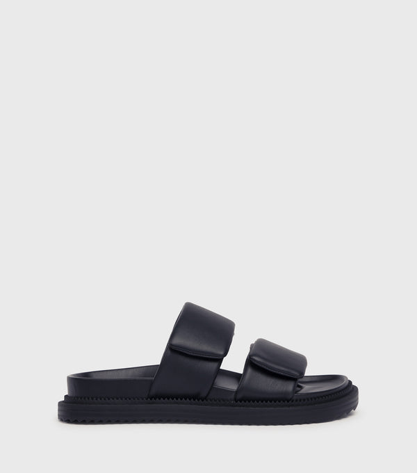 london rebel Samantha Black Chunky Strap Flat Sandals