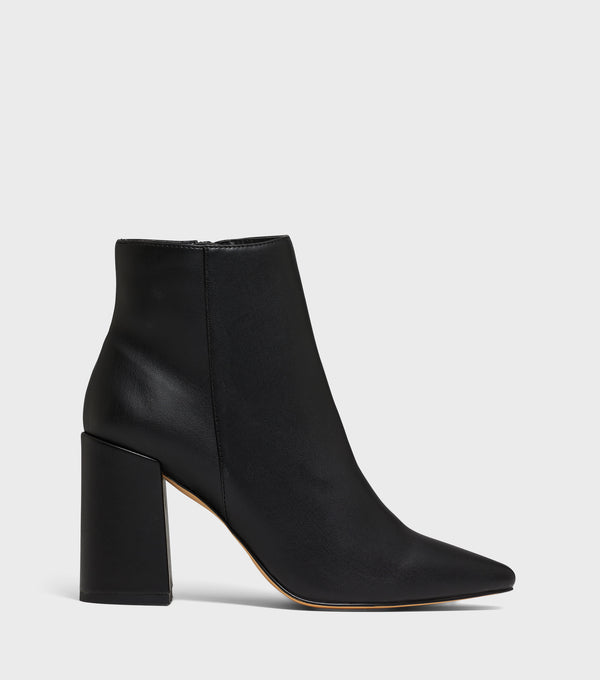 London Rebel Sandy Black Block Heel Pointed Ankle Boots