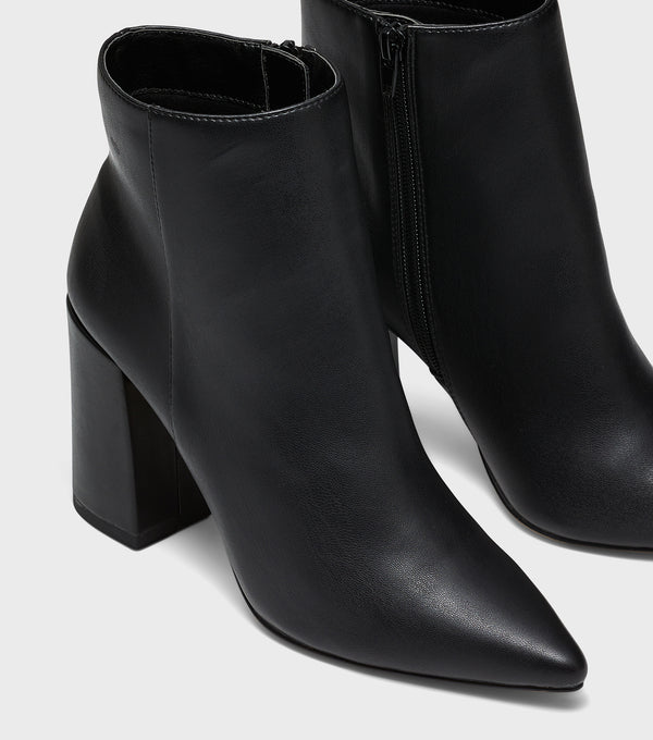 London Rebel Sandy Black Block Heel Pointed Ankle Boots