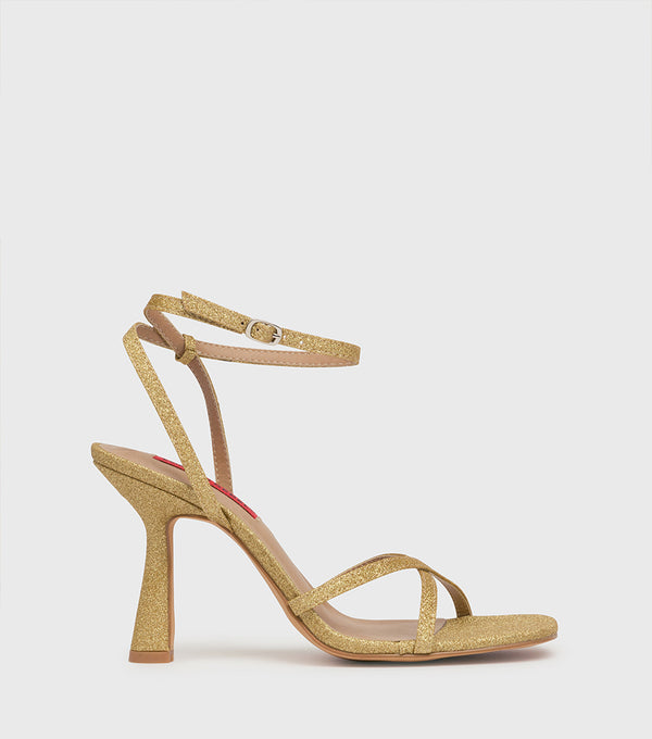London Rebel Valerie Gold Glitter Strappy Heeled Sandals