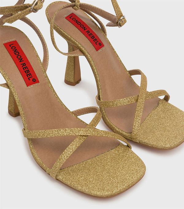 London Rebel Valerie Gold Glitter Strappy Heeled Sandals