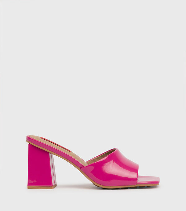 London Rebel Vera Pink Patent PU Chunky Heeled Mules