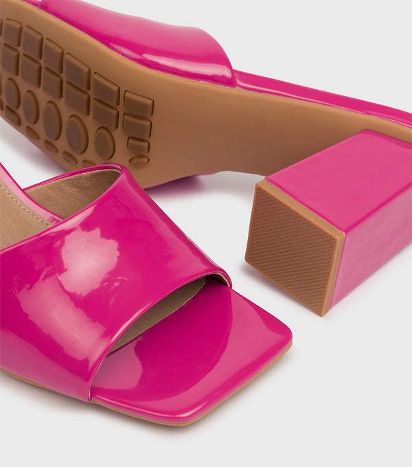 London Rebel Vera Pink Patent PU Chunky Heeled Mules