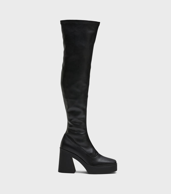 London Rebel Wendy Black Over The Knee Platform Boots