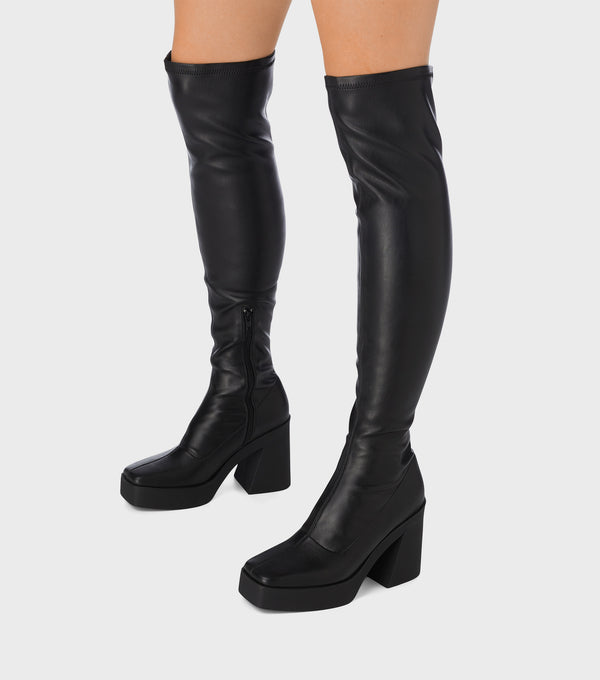 london rebel Wendy Black Over The knee Platform Boots