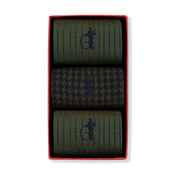 london sock company Olive Trio 3-Pair Box