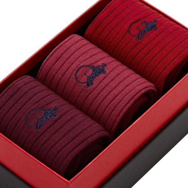 London Sock Company Rich Reds 3-pair Box
