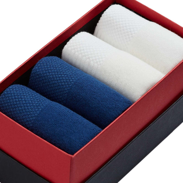 London Sock Company Simply Active Ankle White & Navy 4-Pair Box