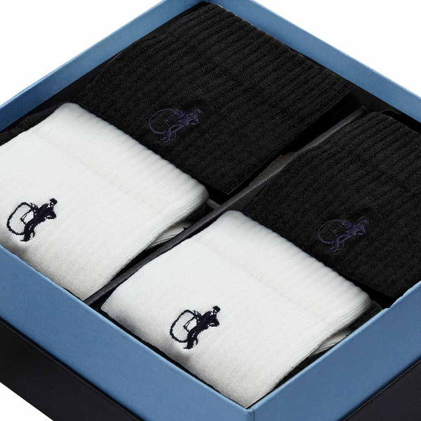 London Sock Company Simply Active Crew White & Black 4-Pair Box