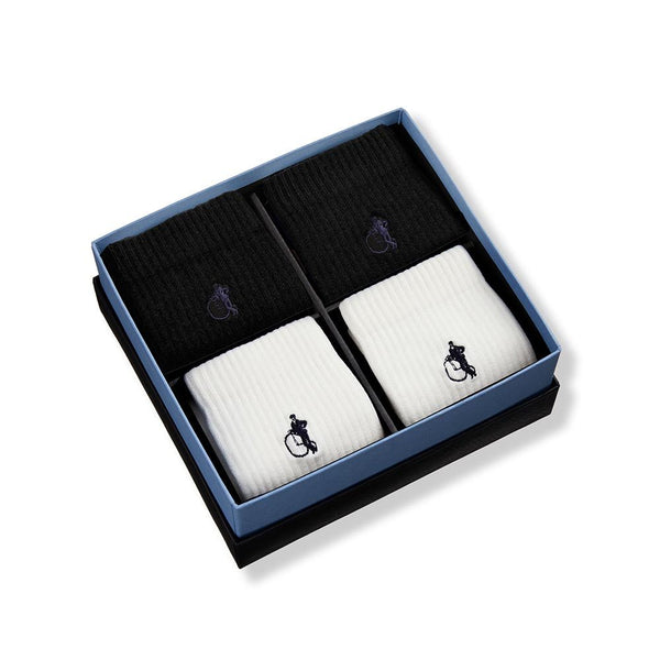 London Sock Company Simply Active Crew White & Black 4-Pair Box