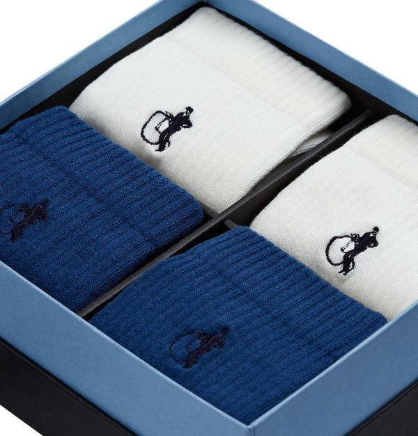 London Sock Company Simply Active Crew White & Navy 4-Pair Box